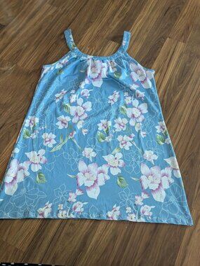 BlueTime Cottagecore Beachy Lt.Blue Floral Wide Strap Soft Summer Shift Dress XL